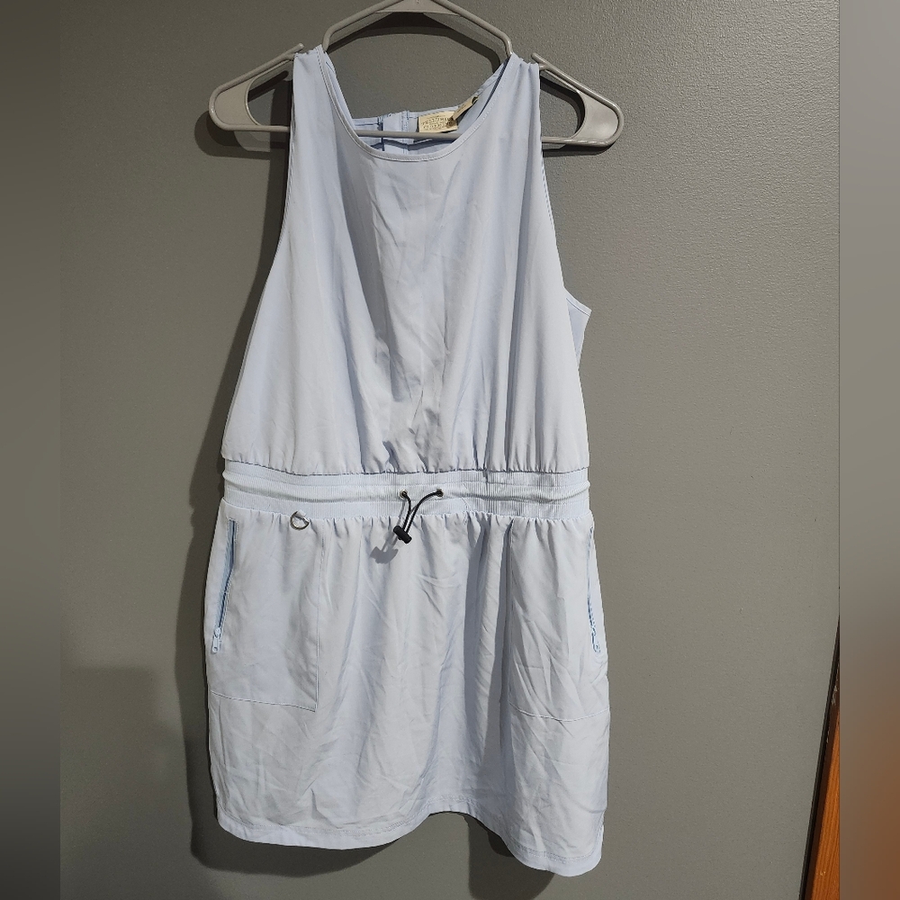 Light Blue Sleeveless Drawstring Waist Dress